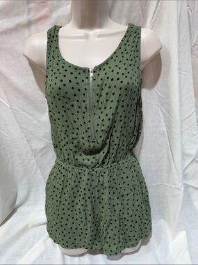 Forever 21 Olive Green Polka Dot Zip-Front Romper